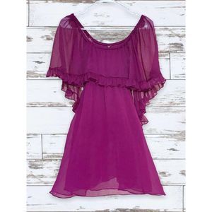 Free People Sheer Hot Raspberry Ruffle Off Shoulder Babydoll Dress Size Small